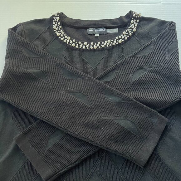Karl Lagerfeld Paris knit black sweater with beaded neckline size M - Picture 5 of 5